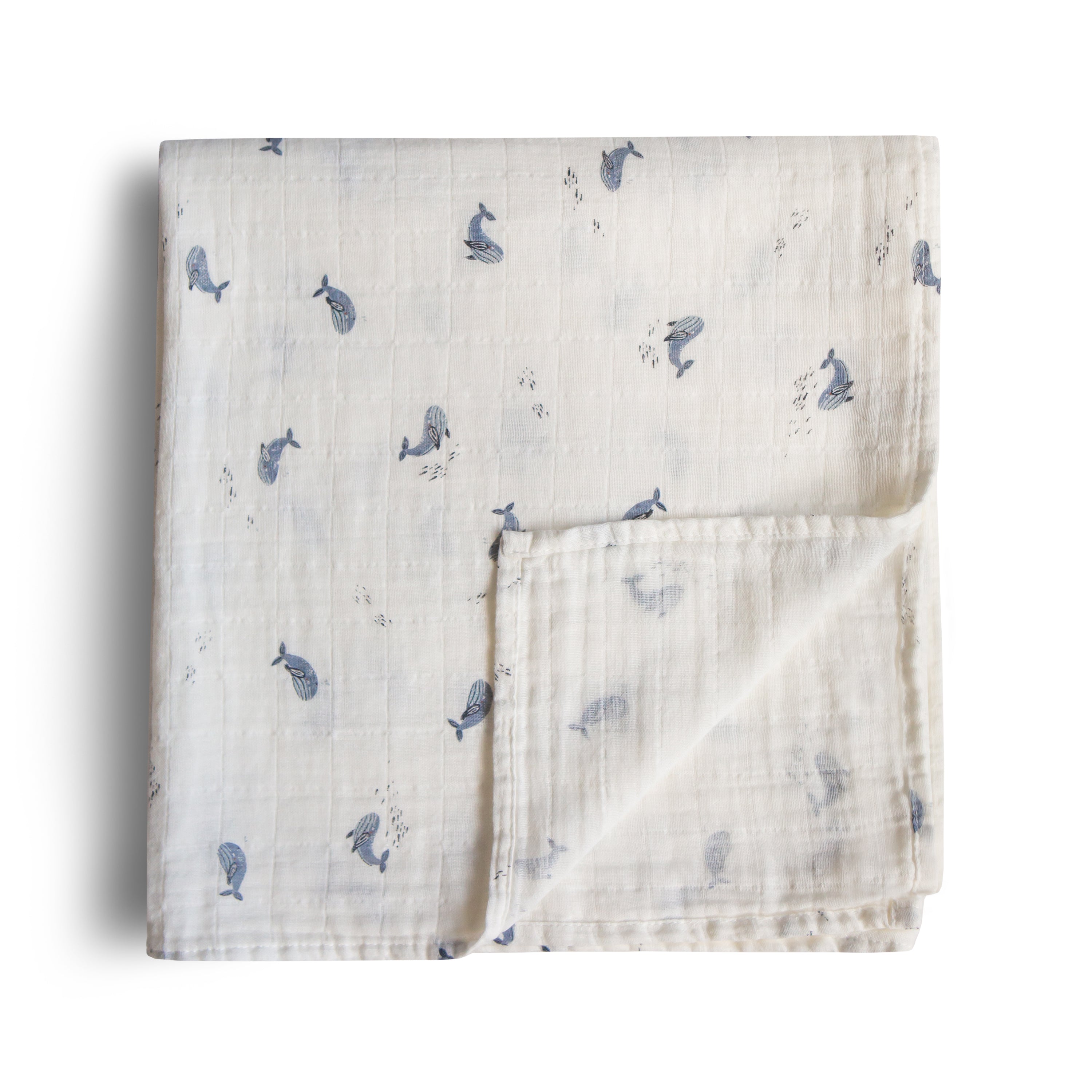 Mushie Organic Cotton Muslin Swaddle Blanket Whales | Playroom Avenue
