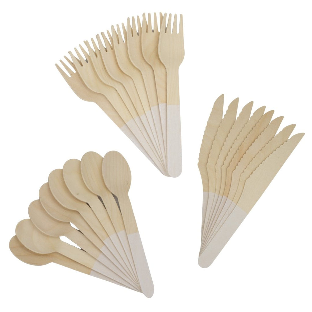 Ellie's Party Supply White Wooden Utensil Set – 24ct | ON SALE!! | Playroom Avenue