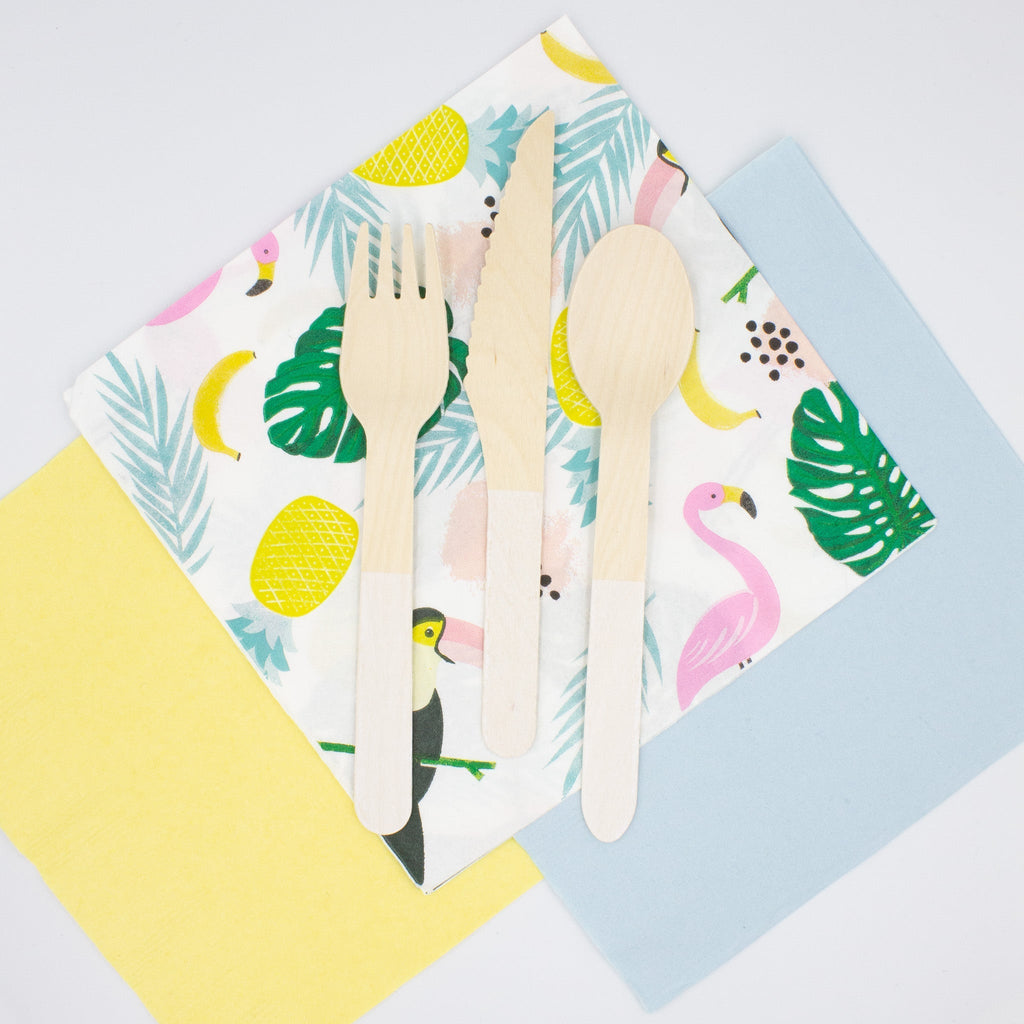 Ellie's Party Supply White Wooden Utensil Set – 24ct | ON SALE!! | Playroom Avenue