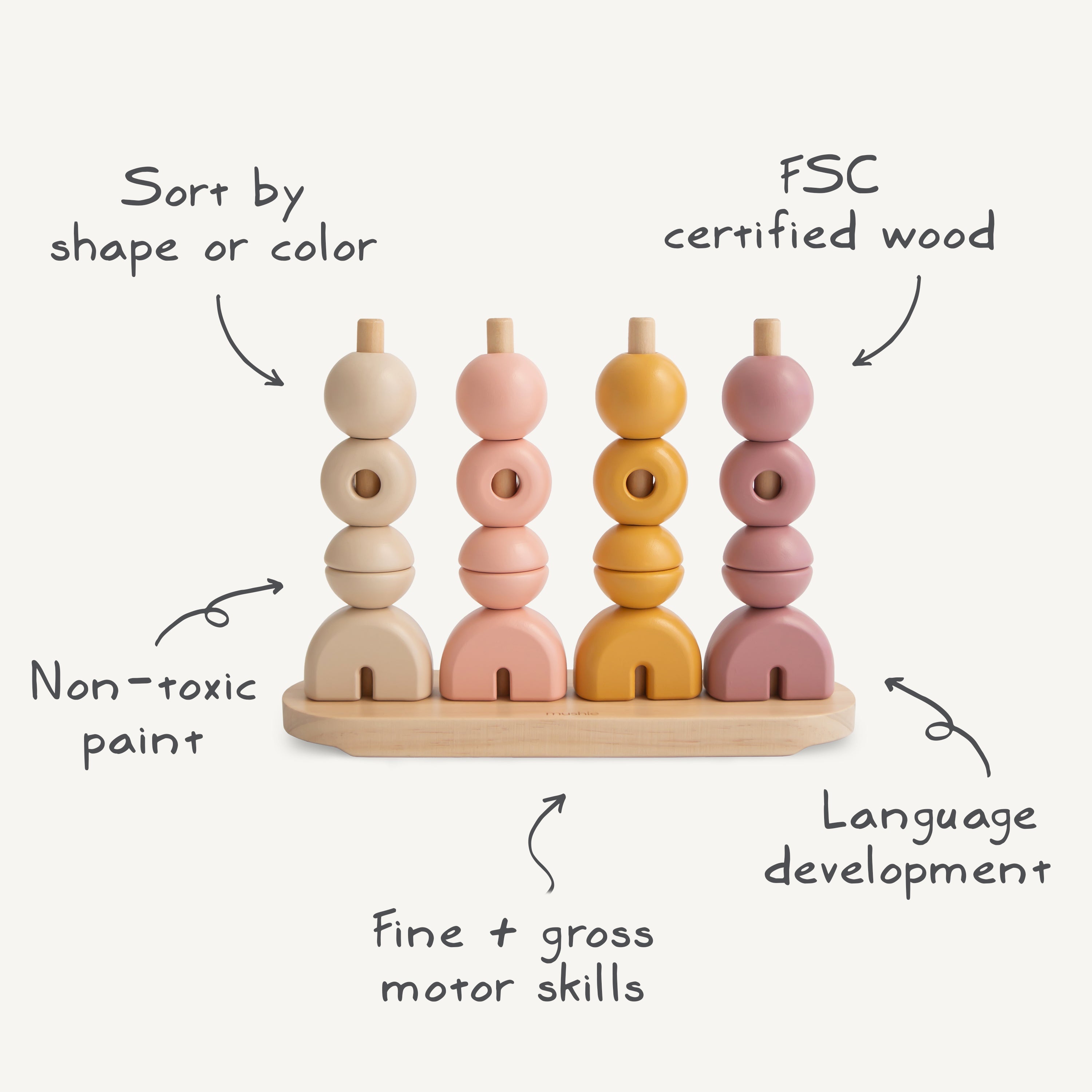 Mushie Wooden Multi Shape Stacker | Playroom Avenue