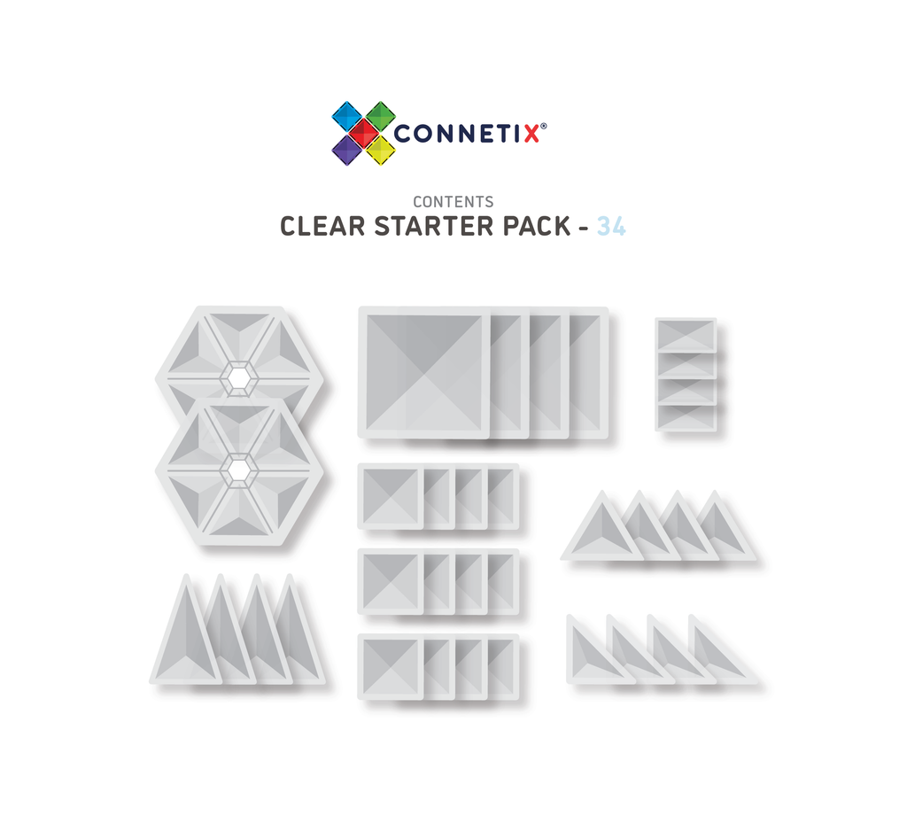 Clear Connetix Magnetic Tiles Starter Pack (34 pcs)