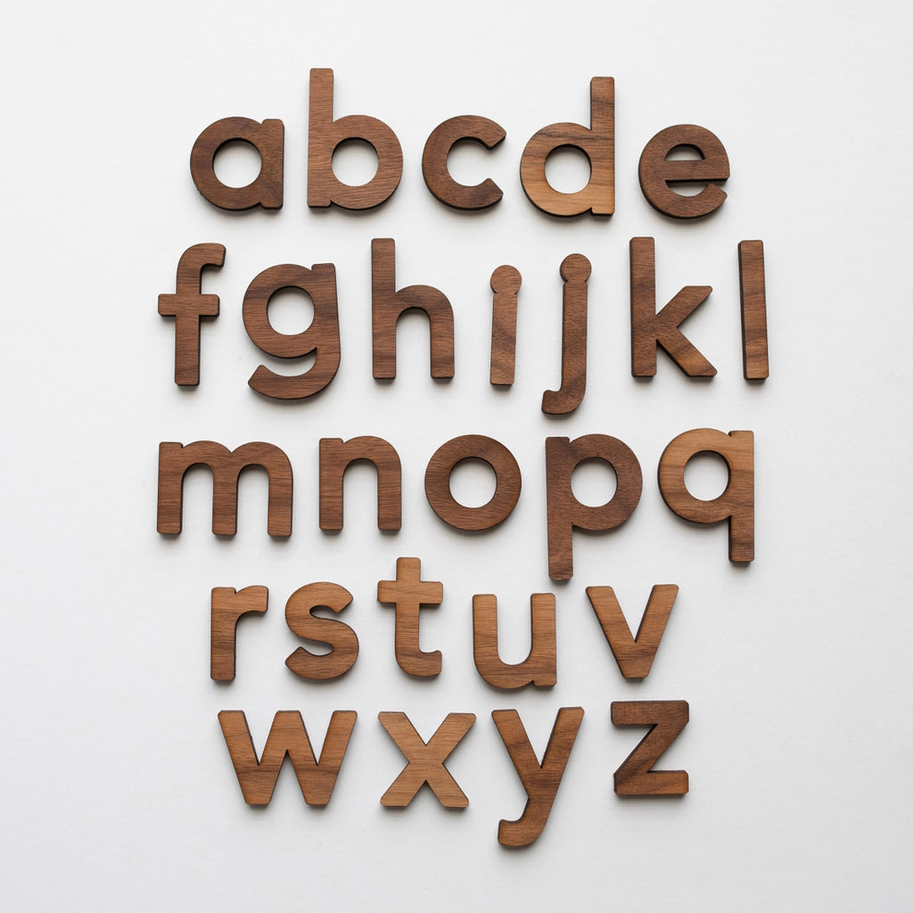 Gladfolk Walnut Alphabet Set Lowercase (26 Pieces)