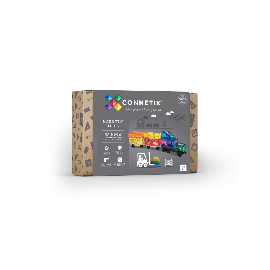 Connetix Magnetic Tiles | Rainbow Transport Pack (50 pcs)