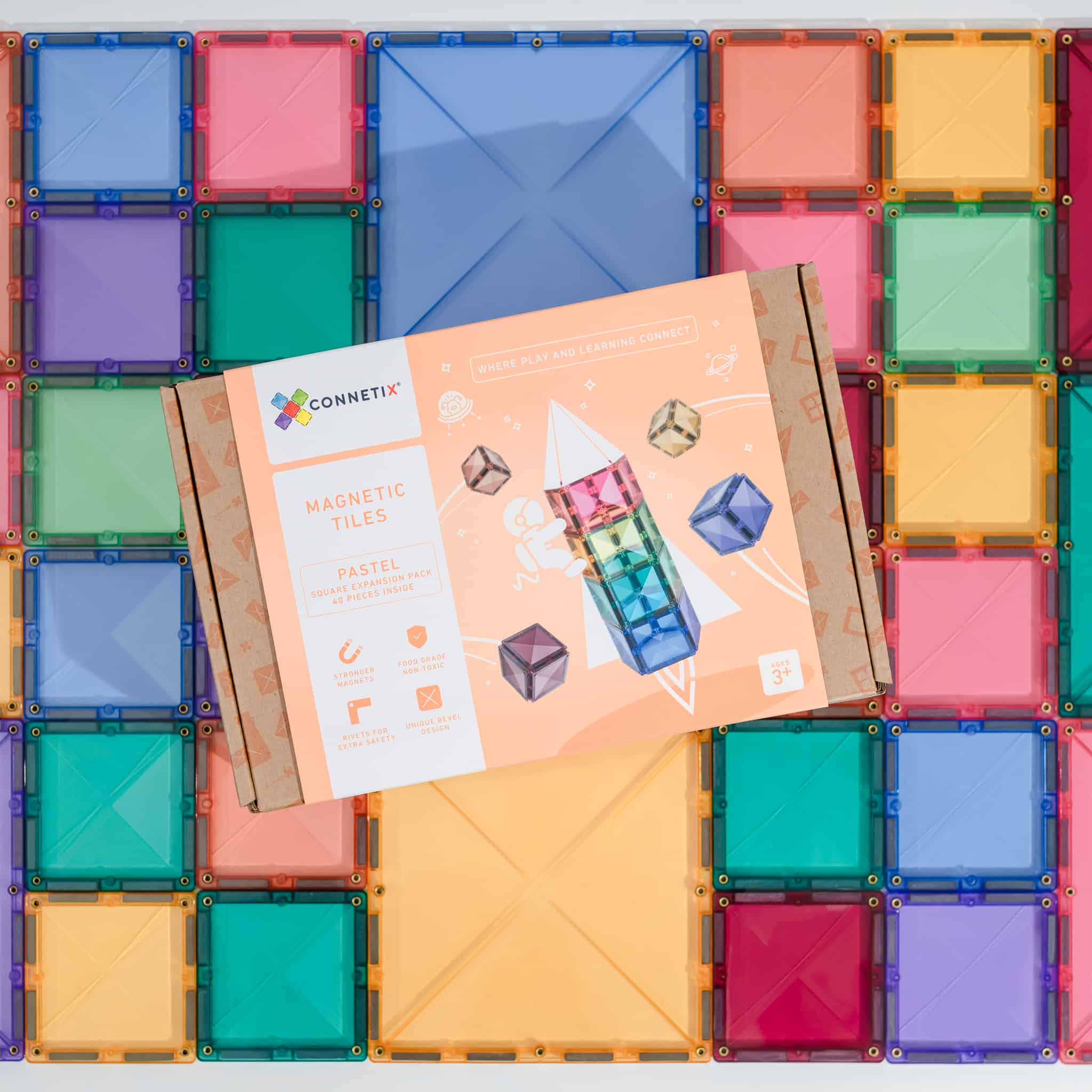 Connetix Magnetic Tiles Pastel Square Pack (40 Pieces)